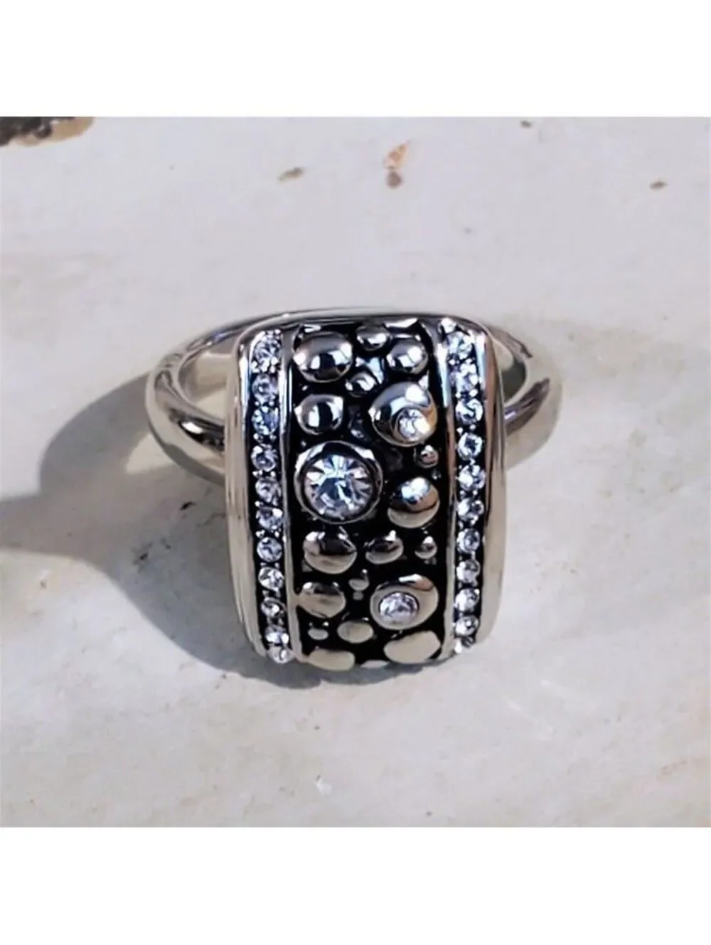 Silver Plated Austrian Crystal Bauble Design Geometric Cocktail Ring Size 8